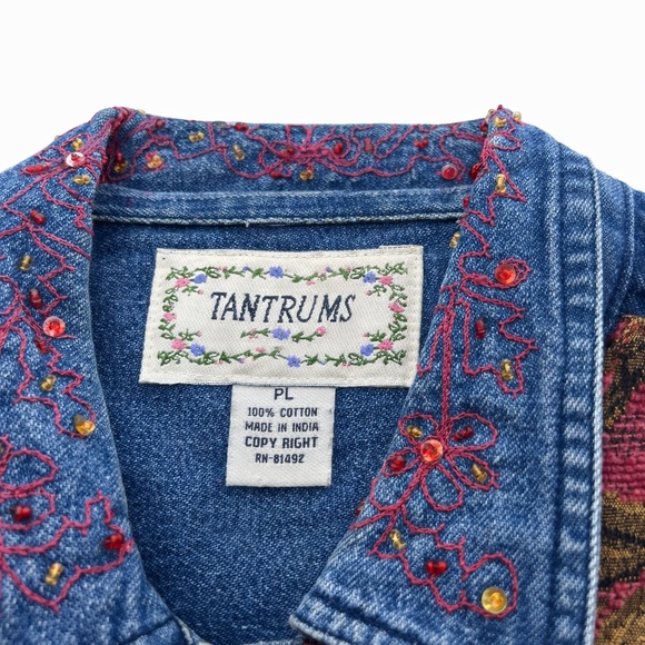 Tantrums Embroidered Denim Jacket Floral Boho Vintage Style Size PL - Picture 3 of 3